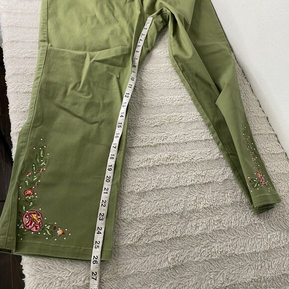 Suzanne Somers Green Floral Embroidered Elastic‎ Waist Pull On Pants Women’s 1X - Picture 10 of 10